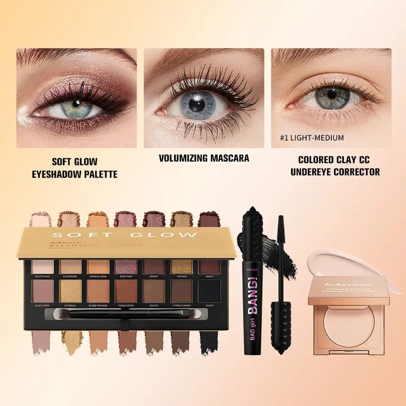 3ks/set CC Full Coverage Color Corrector Glow Palety očních stínů Volumizing Mascara Lasting Beauty Eyes Makeup Kit