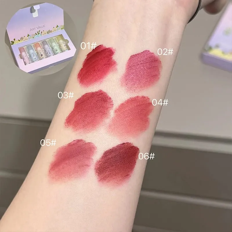 ART VALUE 6 Colors Matte Velet Liquid Lipstick Sets Sexy Red Tint Long Lasting Lipgloss Stain Waterproof Lip Mud Cosmetic Kits