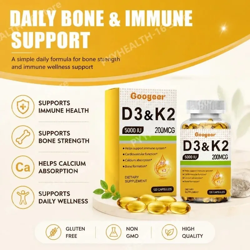 Googeer Vitamin D3 & K2 Capsules with Immune System Support and Bone Formation Support for Calcium Absorption 120 Capsules — image 5