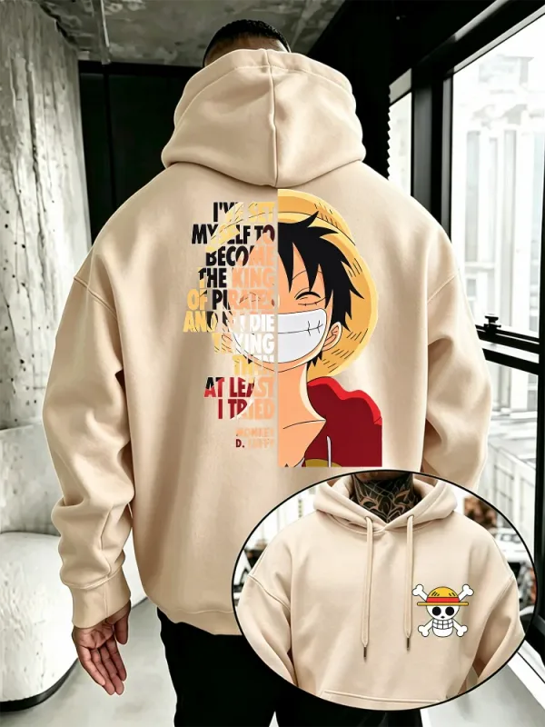 Jednoczęściowa bluza z kapturem Anime Monkey D Luffy nadruk z cytatem Streetwear unisex mężczyźni kobiety ponadgabarytowe bluzy na co dzień z długim rękawem