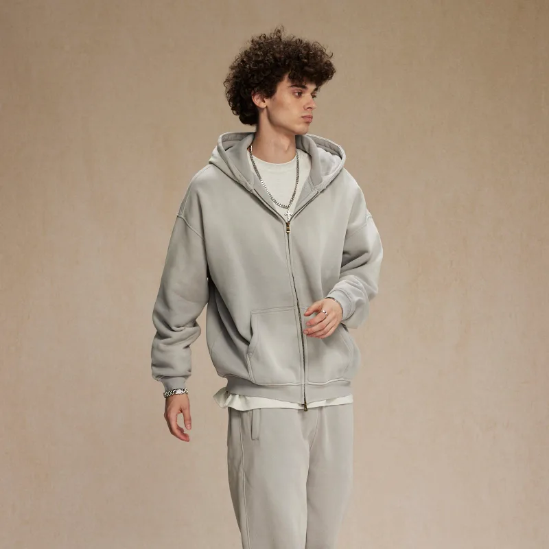 Zip Up hoodies herr Tie Dye Washed Double Oversize Cardigan Sweatshirt Lös Plush Plysch Gradient Man Huvtröjor Vinter
