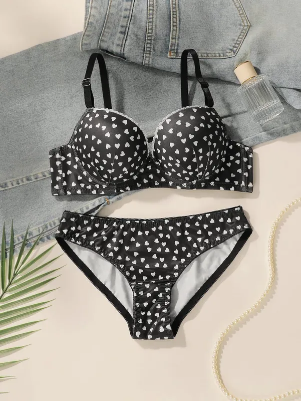 Hot selling 2 sexy printed pattern bras with gathered push ups adjustable shoulder straps underwear set A3122