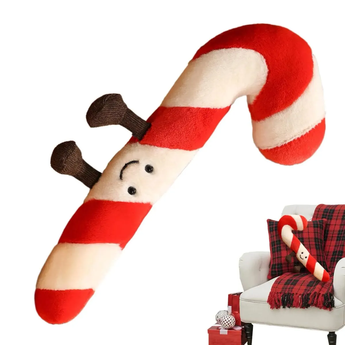Candy Cane Christmas Throw Pillow 12 Inch - Festive Decorative Pillow for Adults Kids Bedroom Living Room & Stocking Stuffer