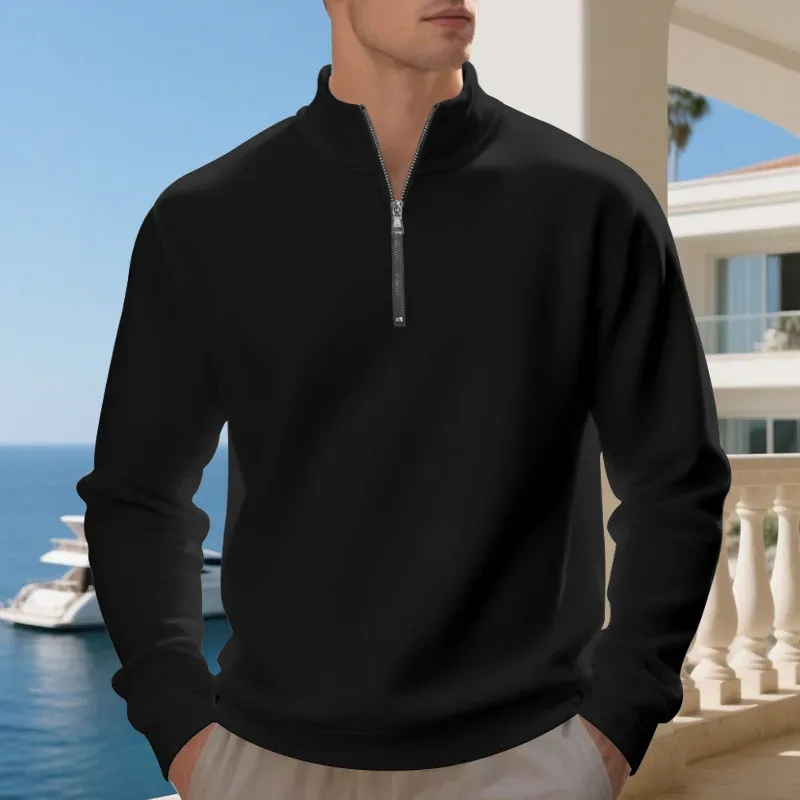 2026 New Fleece Lined Half Zip Sweatshirt for Men, Autumn Winter Solid Color Plus Size Casual Pullover Hoodie Daily Leisure Wear