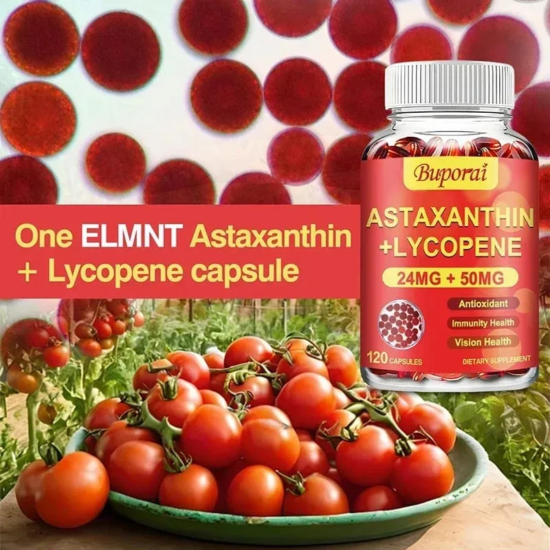 Astaxanthin + Lycopen Kapsler - Antioxidant understøtter hjertesyn og prostata sundhed forbedrer immunitet