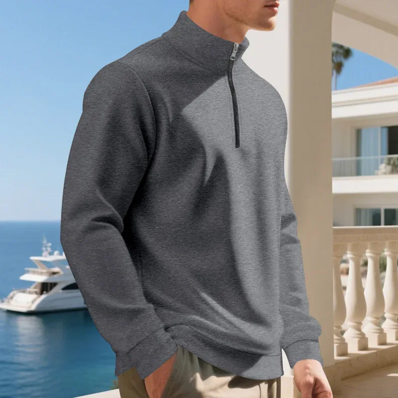 2026 New Fleece Lined Half Zip Sweatshirt for Men, Autumn Winter Solid Color Plus Size Casual Pullover Hoodie Daily Leisure Wear