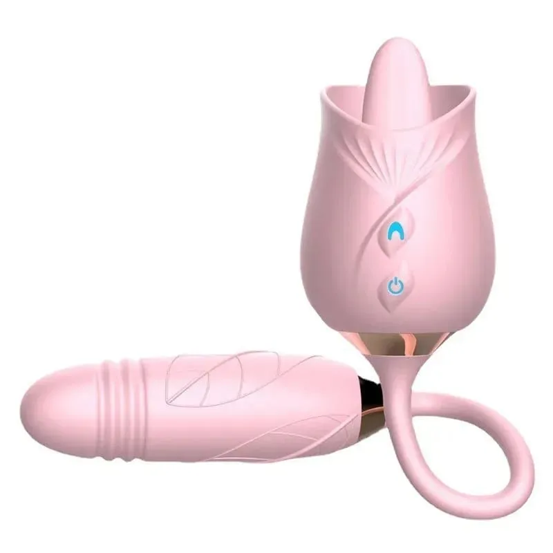Rose Licking Vibrator for Women Telescopic Dildo Powerful Thrusting Vagin Massager Tongue Clitoris Stimulation Adult Sex Toys