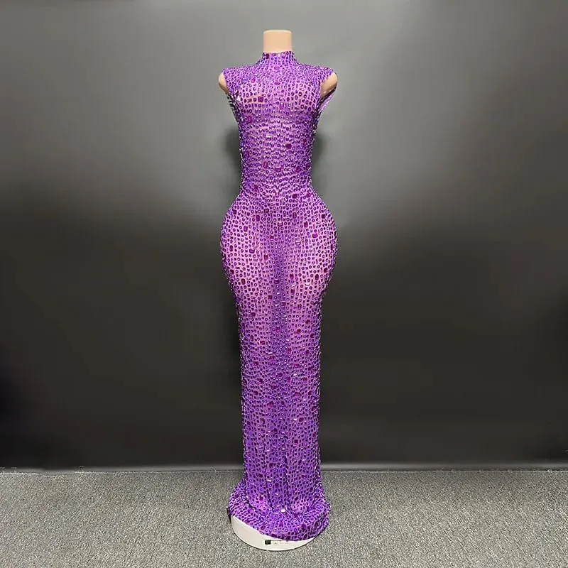 Elegantní luxusní křišťálové společenské šaty Slavnostní narozeninové šaty Nevěsta Diamantové dlouhé plesové šaty Matka Slavnostní slavnostní šaty