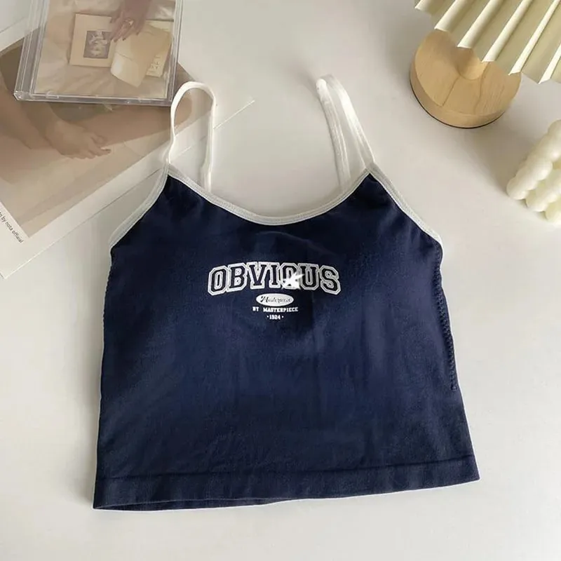 Summer Hot Picture Printing Girl Student Spaghetti-Strap Camisole Top Sexy Outerwear Fixed Cup Chest Pad Chest Wrap Underwear Fe