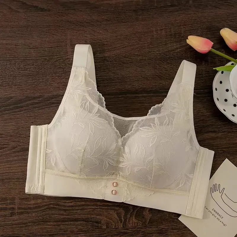 Plus Size Thin CD Cup Push up Bra Sexy Lace Wire-Free Soft Support Anti-Sagging Adjustable Lingerie Bra for Women