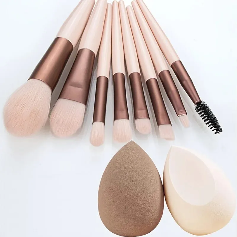 8Makeup brush set & 2Makeup sponge set,Suitable for women to use - Soft nylon bristles,Full coverage foundation/Blush/Eyeshadow — image 1