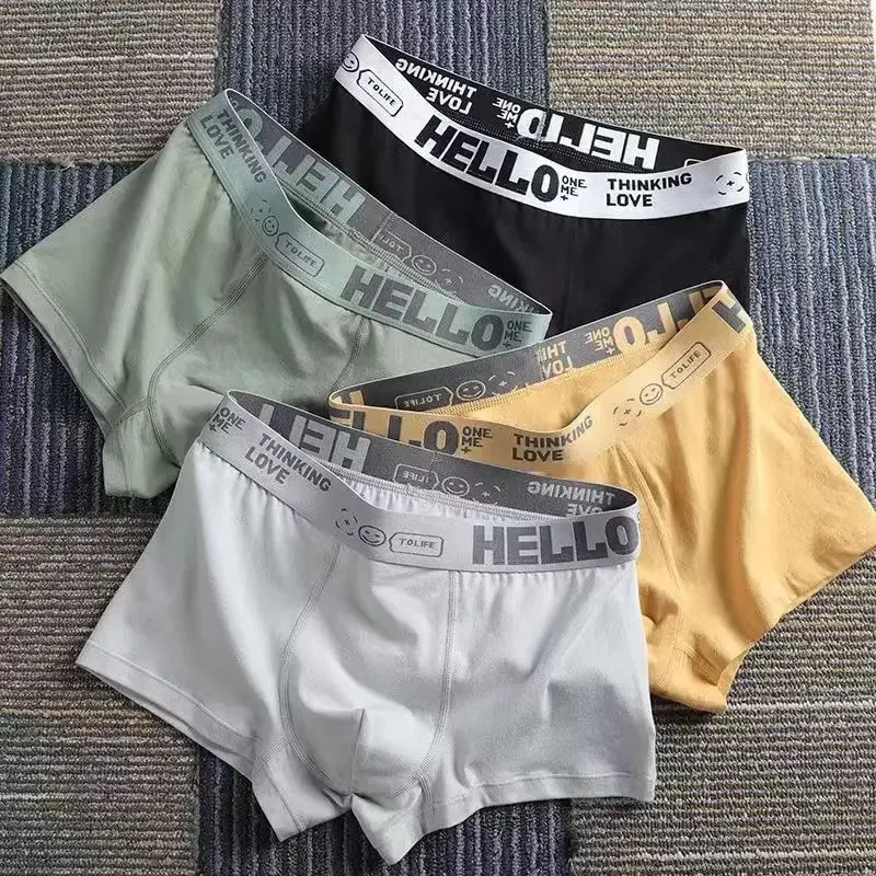 4Pcs/lot Men's Underwear Sexy Boxer Shorts Cotton Panties Man Solid Underpants Male Soft U Convex Lingerie Plus Size L-6XL