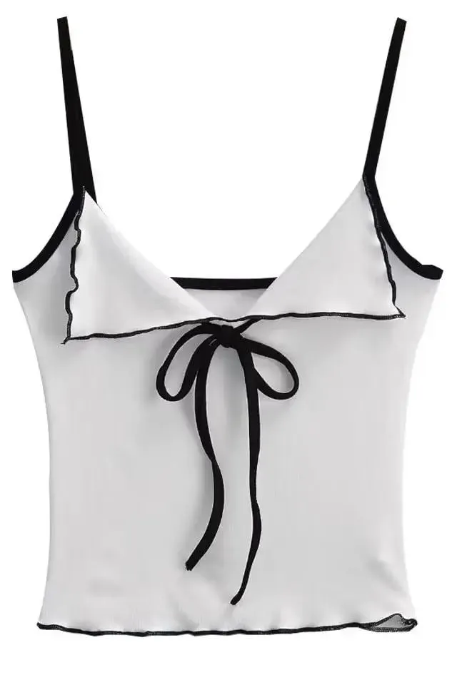 Y2K Cami Top with Bow Knot Front Spaghetti Strap Crop Tank Top Summer Women Shoujo Girl Top Outfit