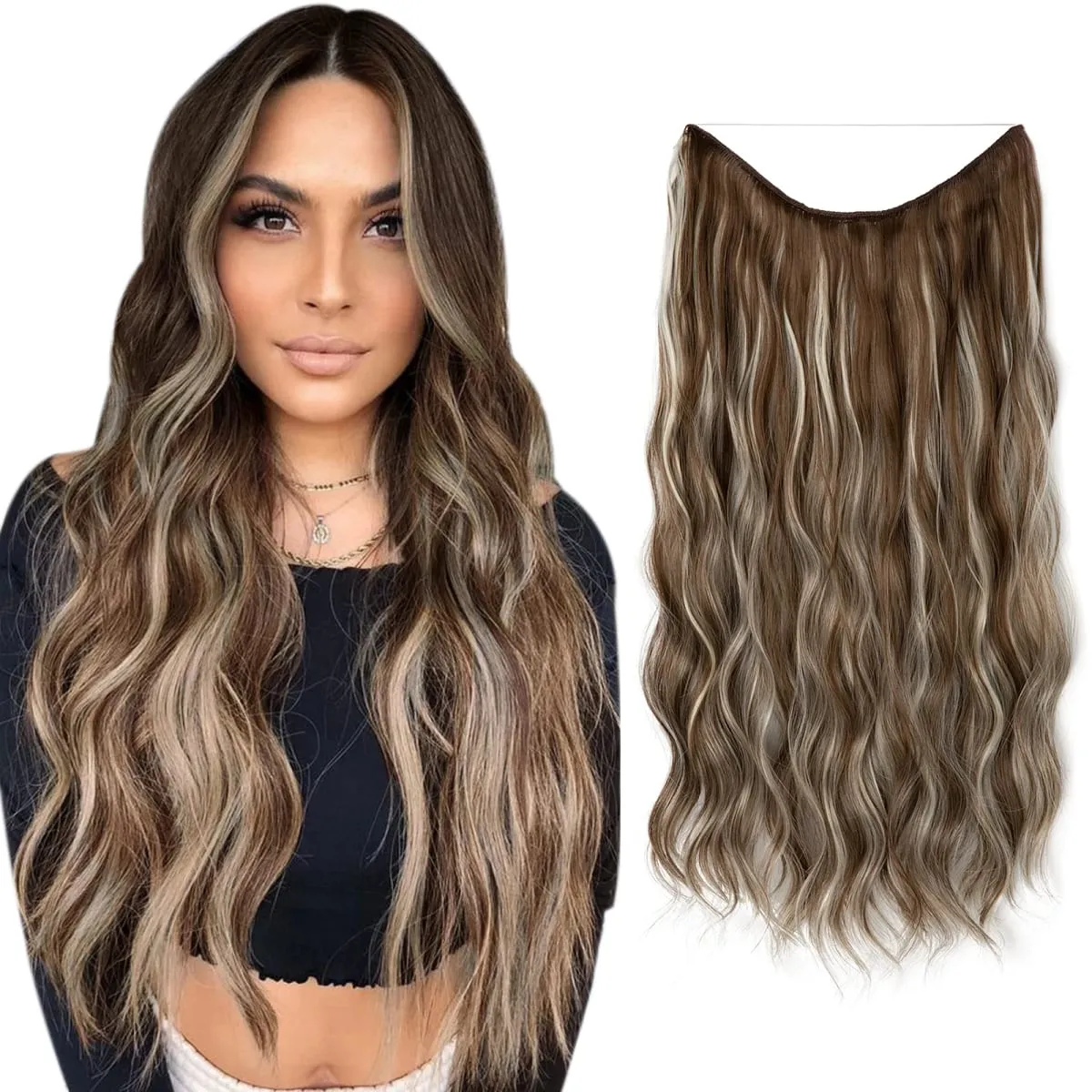 Synthetic Wave Invisible Wire With Clips Hair Extensions Fish Line Natural Blonde Clip In Hairpiece Fake Hair Piece