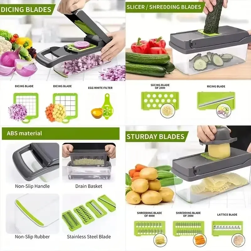 Vegetable Cutter Multifunctional Kitchen Tool 5-in-1 Food Chopper for Tomato Carrot Cheese Onion Handheld Slicer Dicer Grater