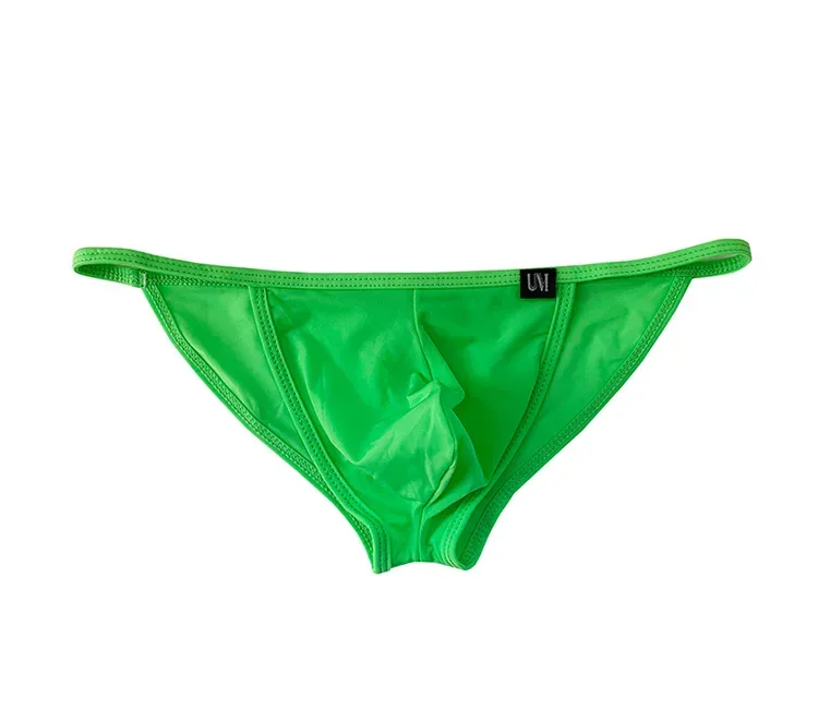 Men's Sexy Briefs Ultrathin Ice Silk Underpants Double Split Bikini Underwear With Holes Personalized U-Convex Design Panties