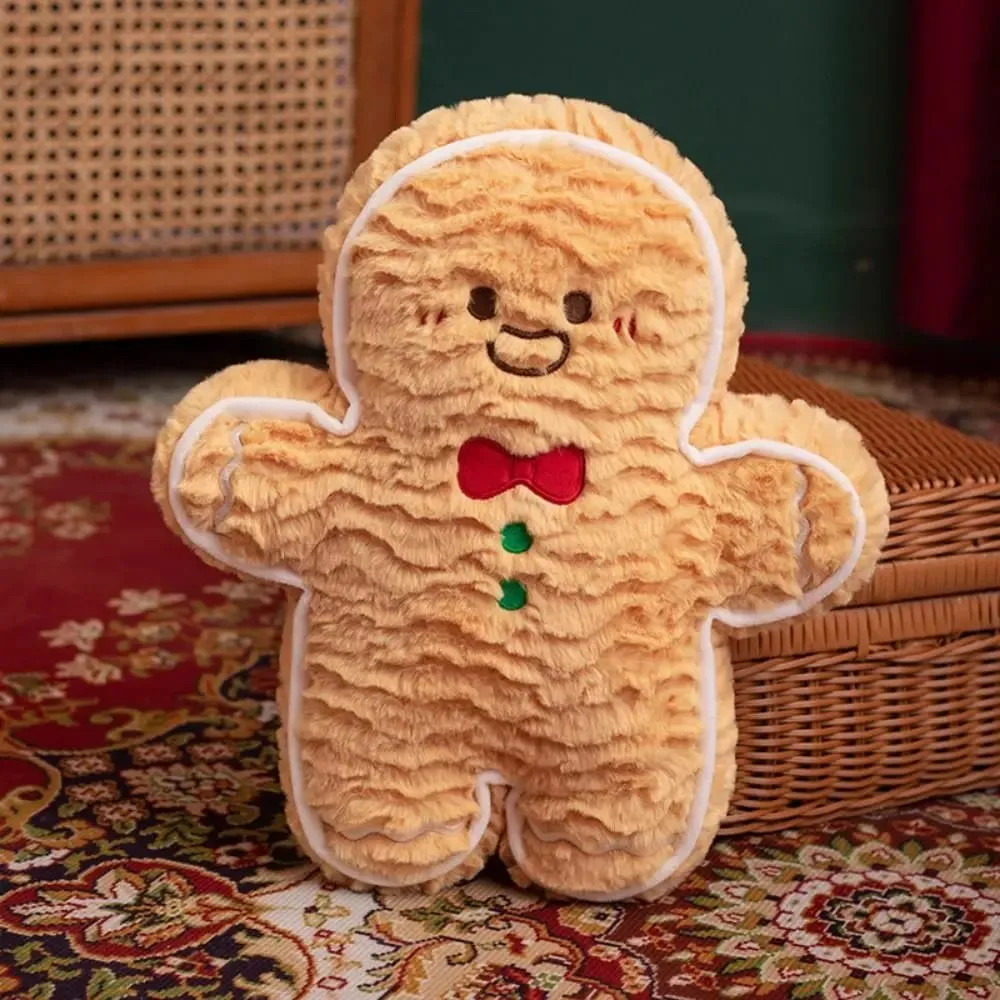Cute Creative Shape Christmas Pillow Seasonal Pattern Soft Gingerbread Man Cushion Comfortable Waist Cushion Home Decor