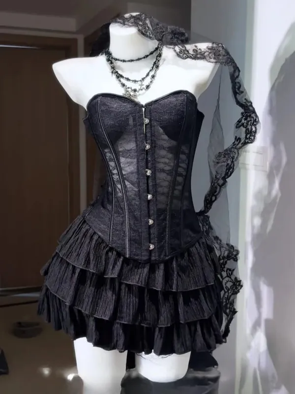 Robe Lolita noire douce d'été Y2k pour femmes, vêtements décontractés, robe japonaise Kawaii, vêtements de soirée, Vintage Chic, vêtements d'extérieur, nouveau