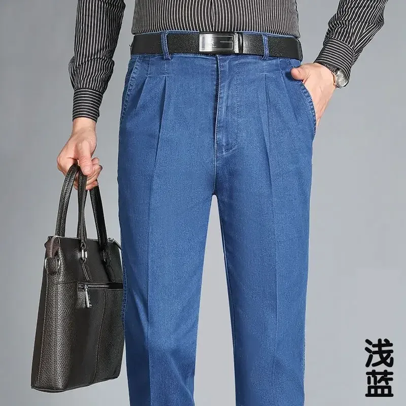 Spring and Summer Middle-aged Jeans High-end Elastic Loose High-waisted Jeans Male Dad Pants Business Jeans — image 11