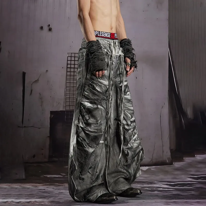 2026 New Stylish Original Streetwear Wornout Vintage Style Tie-dyed Baggy Wide Leg Jeans Men Handsome Denim Pants JY8691 — image 2