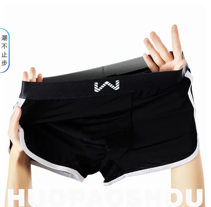 Caleçons en soie glacée pour hommes, 3 pièces/paquet, maille antibactérienne respirante, culotte à grande poche, taille haute élastique, Boxer pour hommes