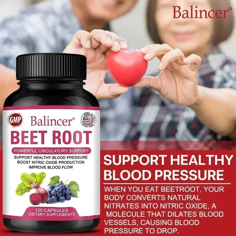 Beetroot Capsules Organic Beetroot Powder Extract + Black Pepper Nitric Oxide Production Blood Circulation Blood Pressure Health