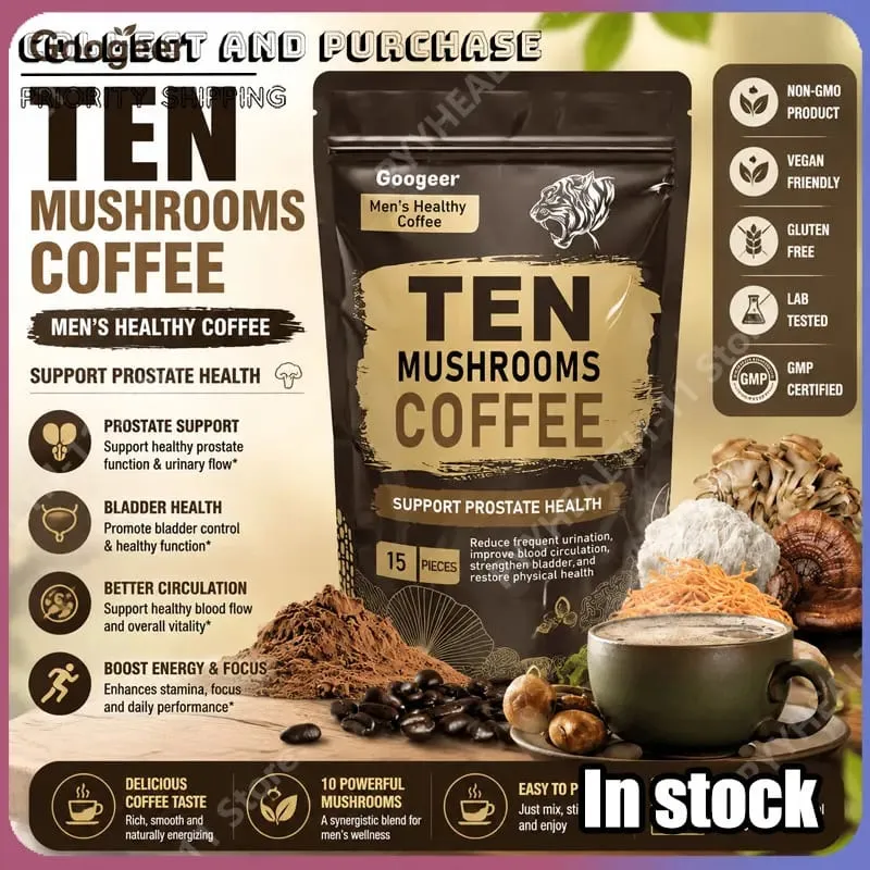 Integratore di funghi in polvere con 10 miscele di funghi Funghi sani per uomo Caffè in polvere Nutrizione quotidiana e supporto energetico