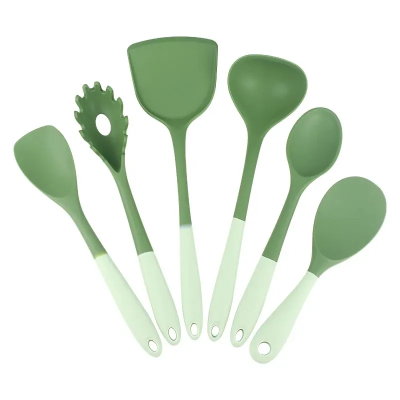 6-Piece Silicone Kitchen Utensil Set: Chinese Spatula Soup Ladle Slotted Turner Pasta Spoon Salad & Honey Scrapers for Non-S