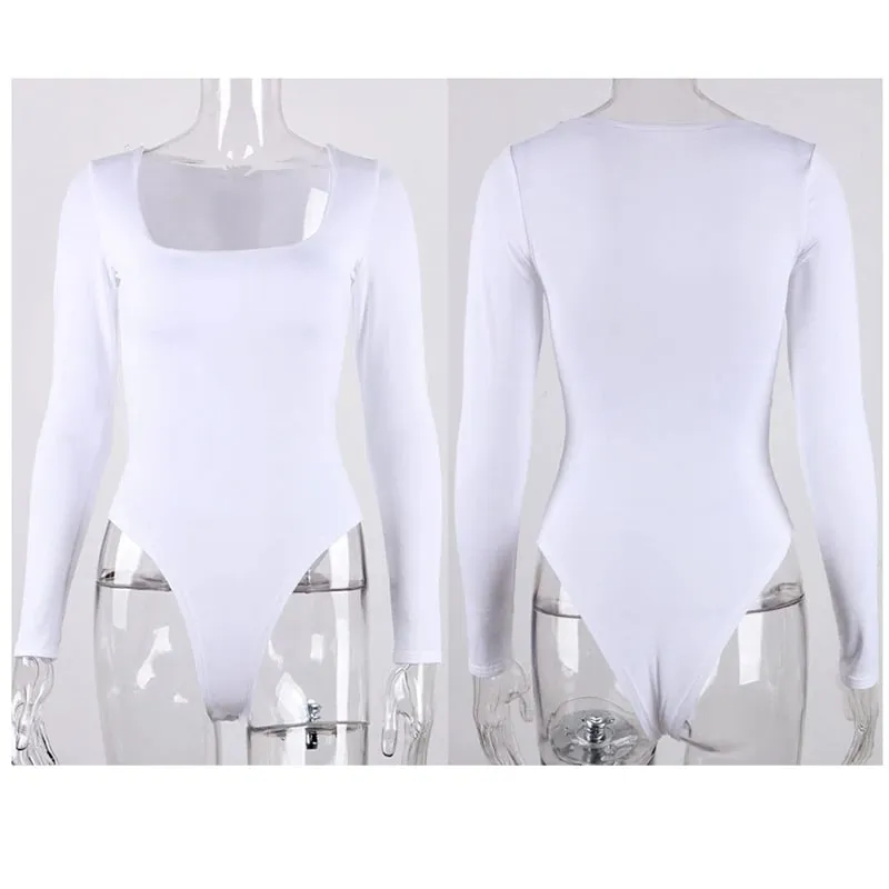 Long Sleeve Bodysuits Spring 2025 Square-Cut Collar Solid Bodycon Elastic Romper Sexy Y2k Women Clothing Fashion Club Party 2520