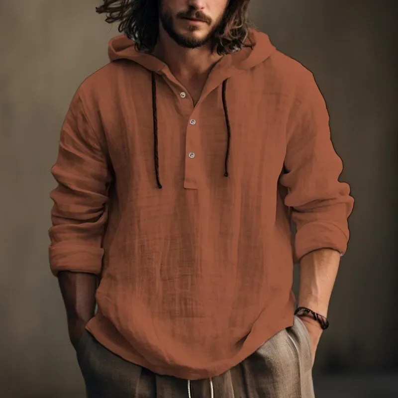 2024 New Men's Casual Blouse Cotton Linen Shirt Loose Tops Long Sleeve Tee Shirt Spring Autumn Casual Men's Shirts — image 5