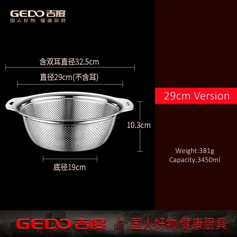 LFGB Certification 304 Stainless Steel Kitchen Washing Drainage Basin 23cm~31cm Diameter Colander with Dense Small Holes