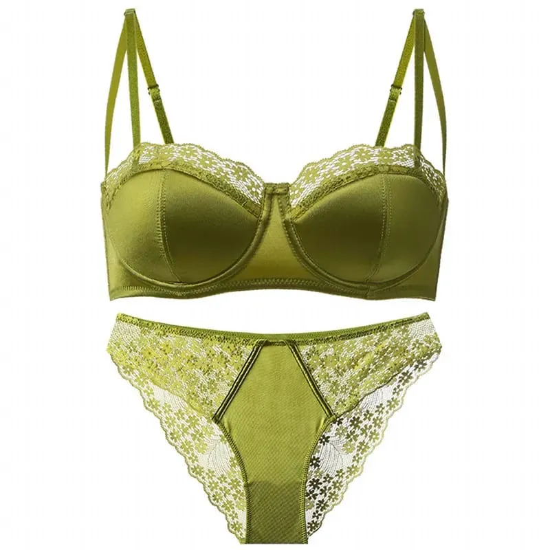 Women Half Cup Lace Bra Set Thin Underwire Minimizer Bra Sexy Push‑Up Anti‑Sag Side Support Hide Armpit Fat Lingerie — image 8