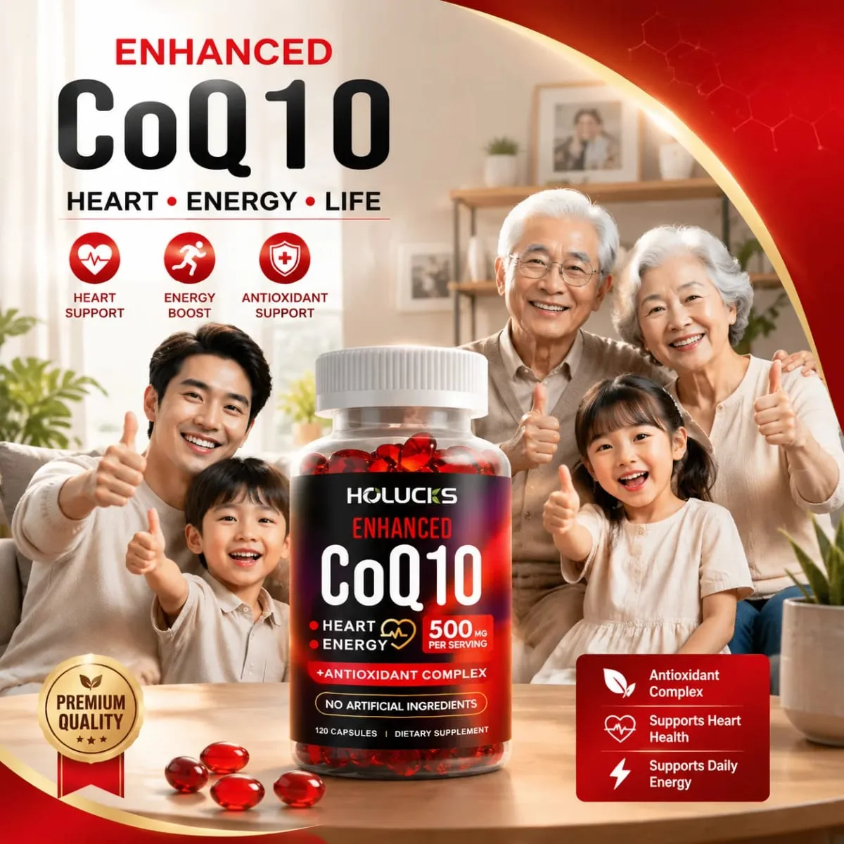 Nagy hatékonyságú COQ10 kapszula kurkuma transz-rezveratrol antioxidánssal és a kognitív egészség támogatásával az általános jólétet