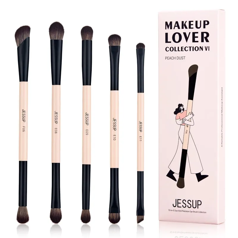 Jessup Makeup Brushes Set 3/5/7pcs Double Sided Makeup Brush Foundation Eyeshadow Powder Blending Cruelty-Free Peach Dust T600
