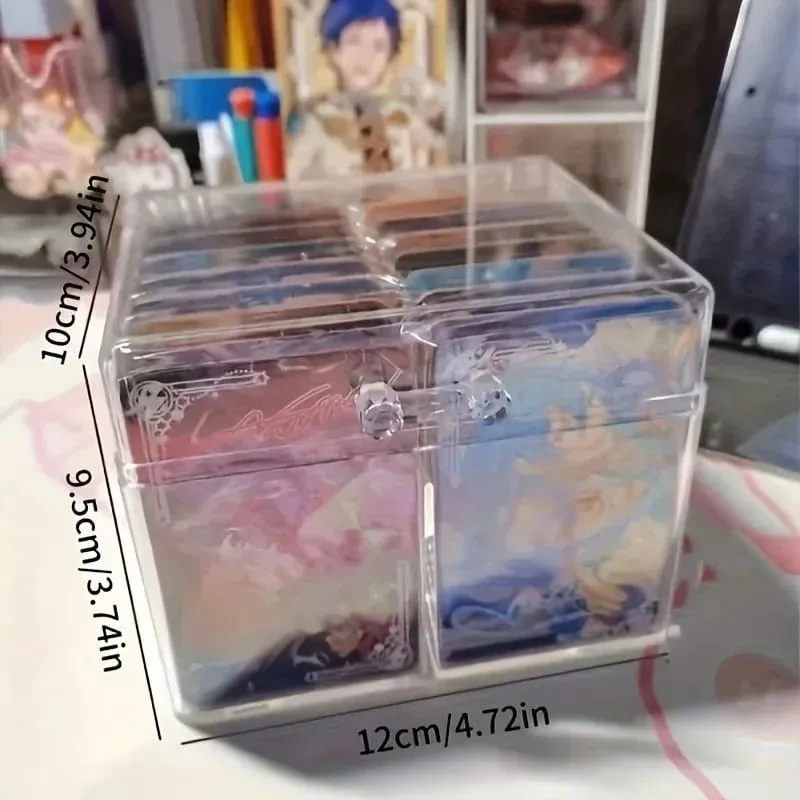 Clear Acrylic Card Organizer - Holds 400 Cards Dual Compartment Display Box for Postcards & Game Cards