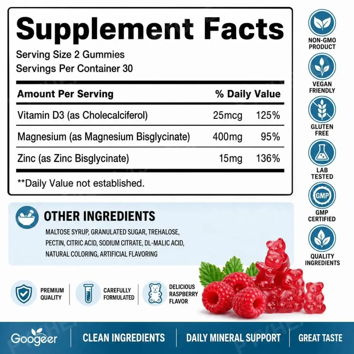 Magnesium Bisglycinate Gummies for Bone Muscle Sleep Support Nervous System Wellness with Vitamin D3 and Zinc 60 Gummies