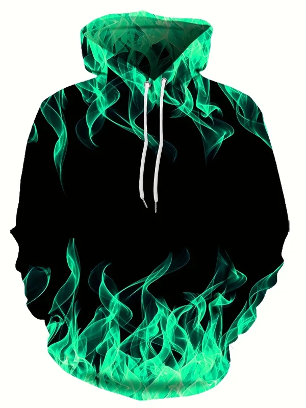 2024 Creative Flame 3D Print Hoodie Cool Hoodies Mens Spring Autumn Pullover Hooded Sweatshirt Oversized Harajuku Y2k Clothes