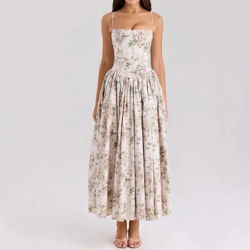 Suninheart เสื้อผ้าฤดูร้อนสำหรับผู้หญิง Midi ชุดที่สง่างาม 2025 สินค้าใหม่ชุดวันหยุดพิมพ์ลายดอกไม้สีขาว