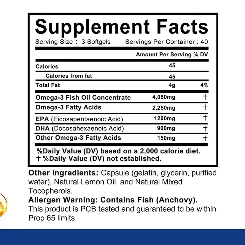 Aceite de pescado omega-3: mejora la concentración de la memoria y la cognición. Promueve la salud del cerebro y los ojos. Mejora la función inmune.
