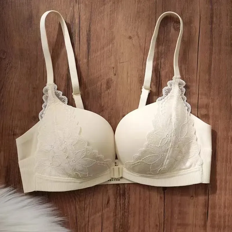 Sexy Lace Front Closure Push Up Bra Small Breast Gathering Anti-sagging U-shaped Backless Bra Lingerie For Women — image 10