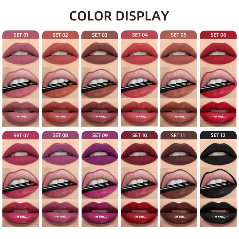 Matte Liquid Lipstick&Lip Liner&Lip Gloss 3Pcs Sets Long Lasting Non-stick Cup Red Black Purple Lip Tint Cosmetics Kits — image 3
