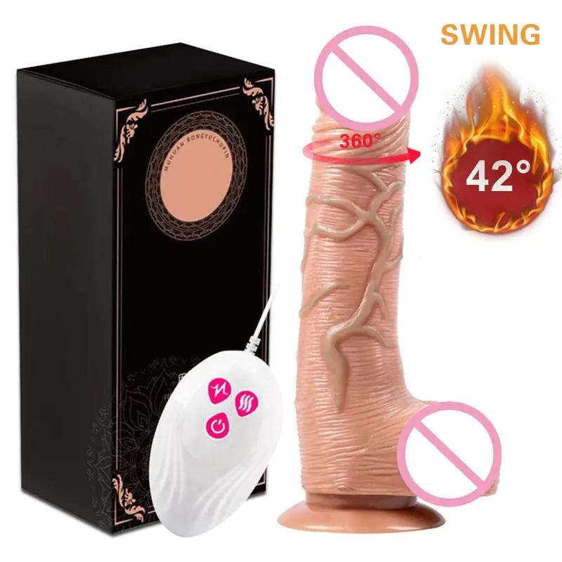 Masturbazione femminile con dildo realistico vibrante telescopico con ventosa riscaldamento pene telecomando cazzo per donne
