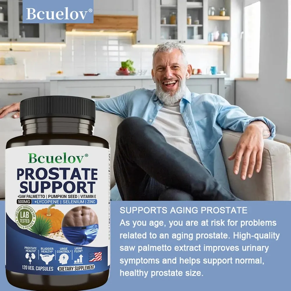 Men's Prostate and Bladder Support Capsules - Saw Palmetto Lycopene Pumpkin Selenium - Reduces Urinary Frequency