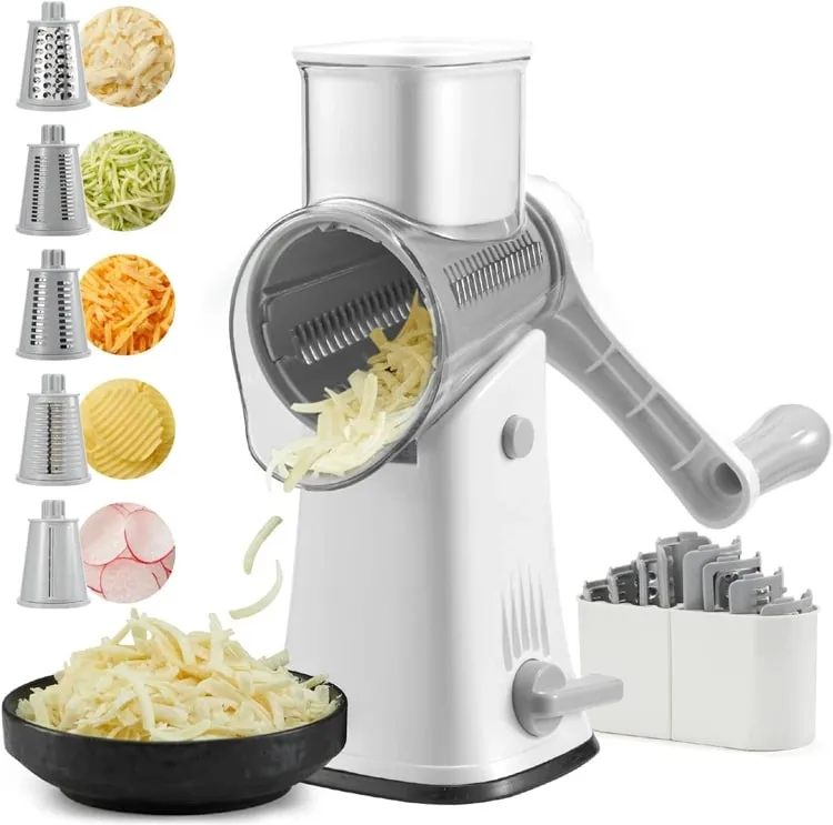 5 in 1 Rotary Cheese Grater Shredder Kitchen Mandoline Vegetable Julienne Slicer Waffle Cutter Nut Chopper JT247