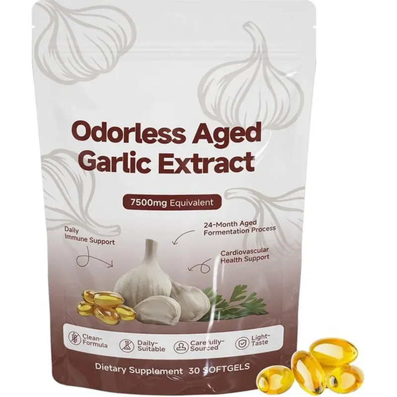 Odorless Aged Garlic Extract Softgels 7500mg 24-Month Fermented herbal Botanical Formula Cardiovascular Immune Support 30 Count