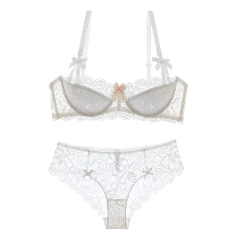 Rabbit Ear AB Cup Pure Desire Girl Bra Set | Pull-up Bra with Bow | Breathable French lace Bra | Anti-slip Cup Date Night — image 11