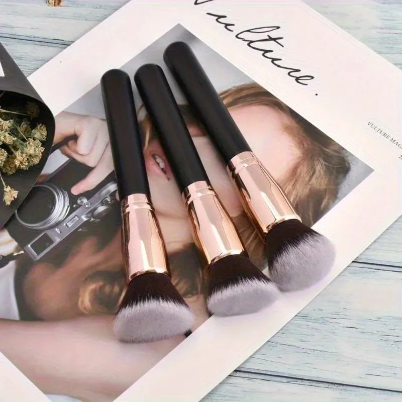 3pcs Professional Makeup Brush Set with Foundation Blush & Eyeshadow Brushes - Soft Nylon Bristles Portable Travel-Friendly Co — image 3
