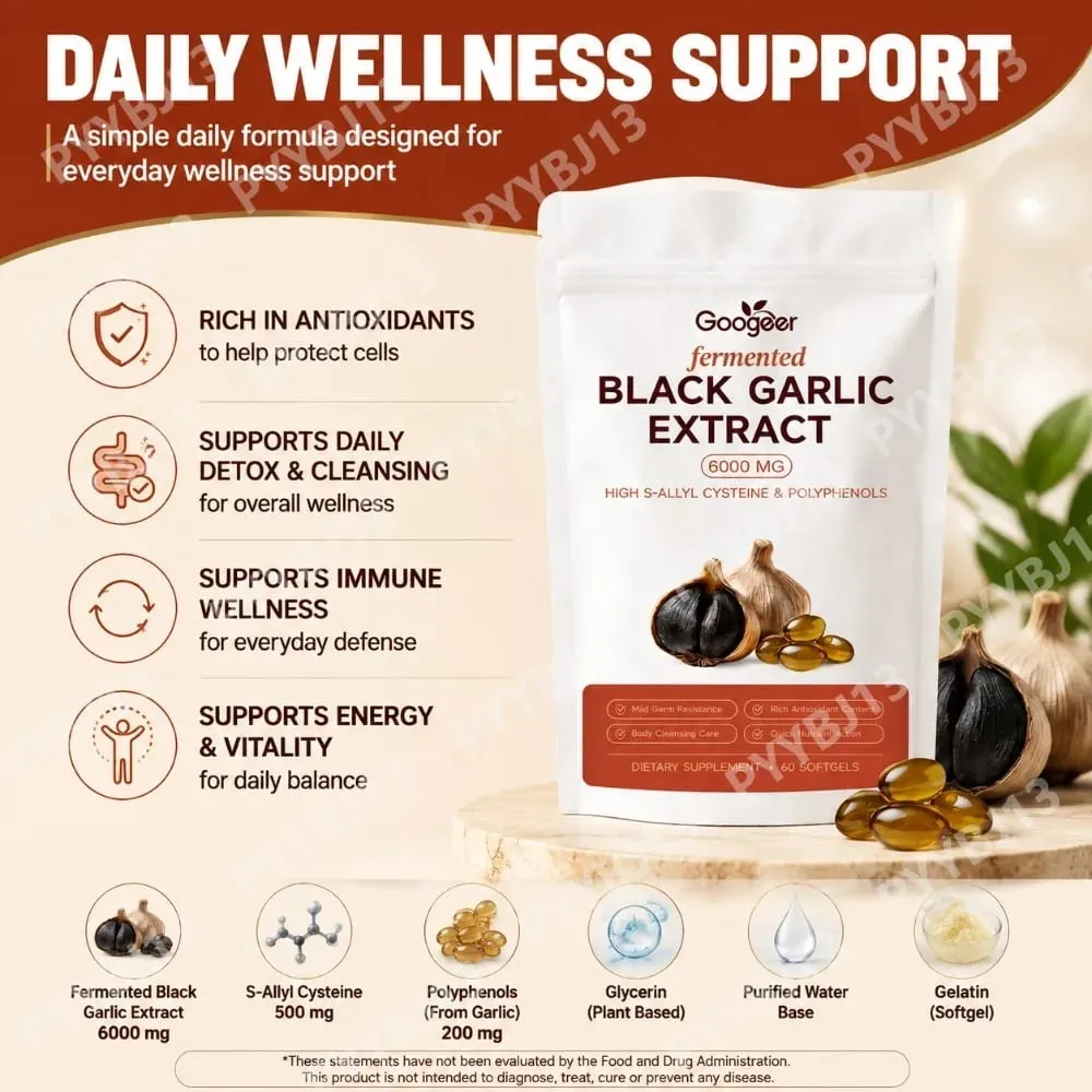 Softgel Ekstrak Bawang Putih Hitam Fermentasi Googeer dengan S-Allyl Sistein dan Polifenol untuk Kesehatan Harian Mendukung 60 Softgel