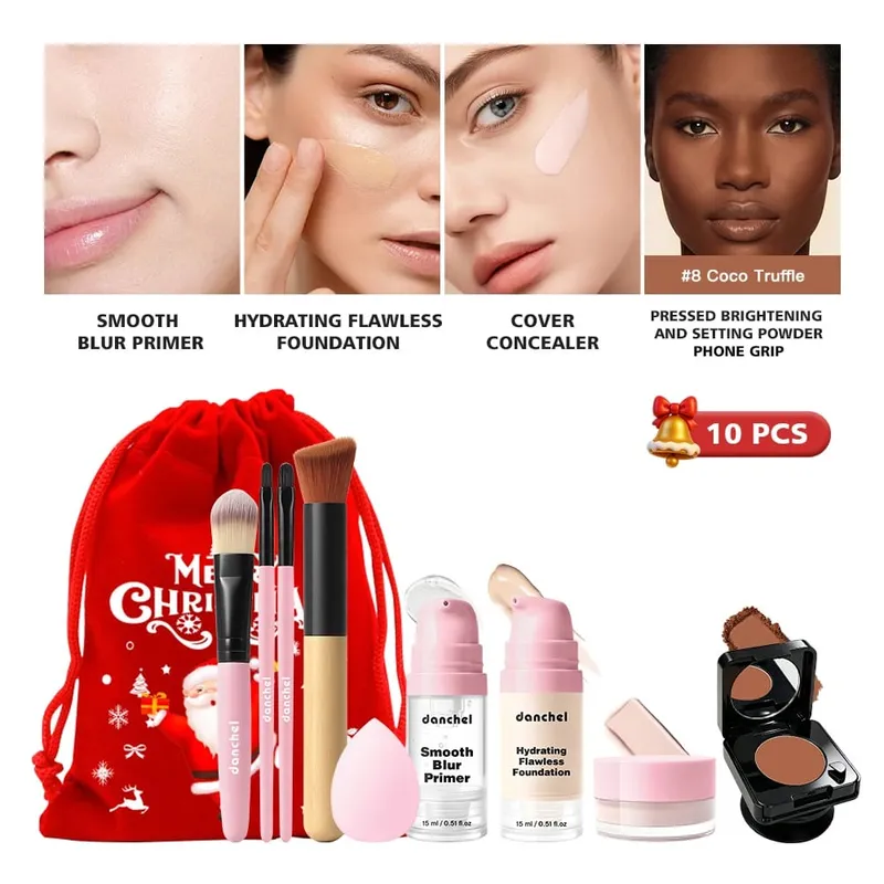 10Pcs Makeup Set Primer Foundation Concealer Setting Powder Makeup Brushes Beauty Sponge Full Face Cosmetic Kit Christmas Gift — image 13