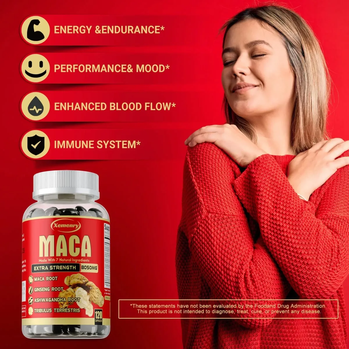Maca Root Capsules - with Ginseng & Ashwagandha to Support Energy Endurance and Performance Muscle Mass Improve